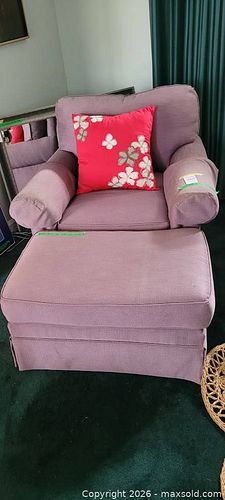 Traditional Purple/Mauve Woven Fabric Armchair with Ottoman (1 of 6)