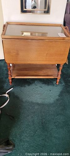 Vintage Solid Wood Table with Glass Top & extenders (1 of 8)