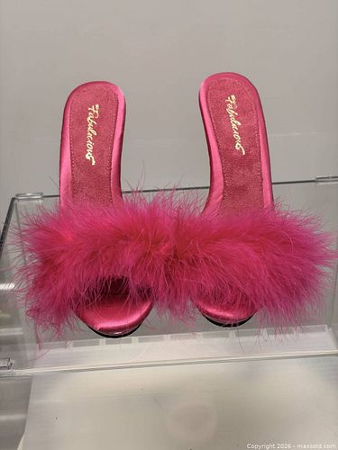Fabulicious Hot Pink Satin Marabou Mule Slip-On Heels (1 of 5)