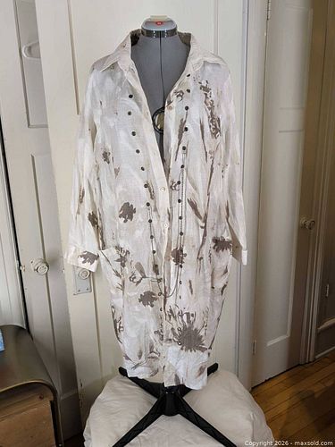 simon Chang Linen Duster / Long Shirt Jacket, Size 16, Floral (1 of 7)