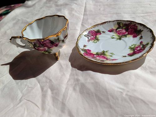 Vintage Japanese Pink Rose Porcelain Teacup & Saucer (1 of 7)