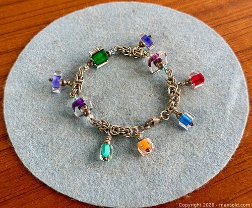 Sterling Silver & Murano-Style Art Glass Charm Bracelet (1 of 4)
