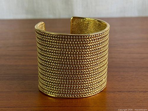 Vintage CHANEL Gold Tone Wide Cuff Bracelet, Made in France (1 of 8)