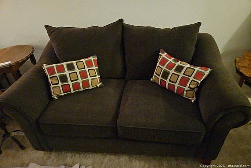 Dark Brown Fabric Loveseat, Armchair & Throw Pillow Set (1 of 11)