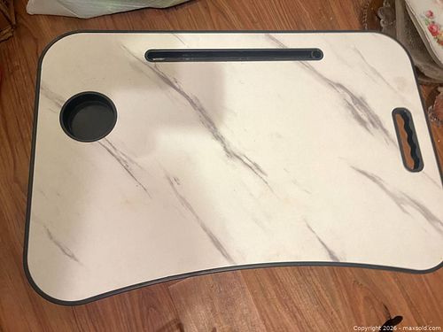 White Marble Print Foldable Lap Desk with Cup Holder (1 of 3)