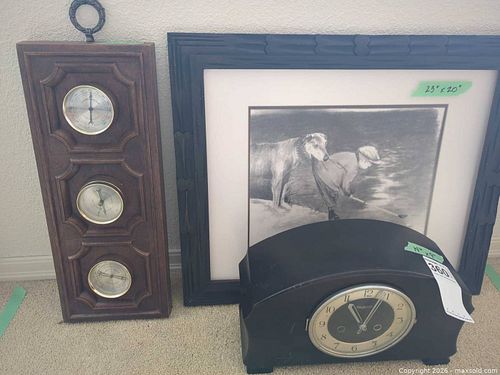 Vintage Framed Print, Mantel Clock & 3-Instrument Weather Station Lot (1 of 12)