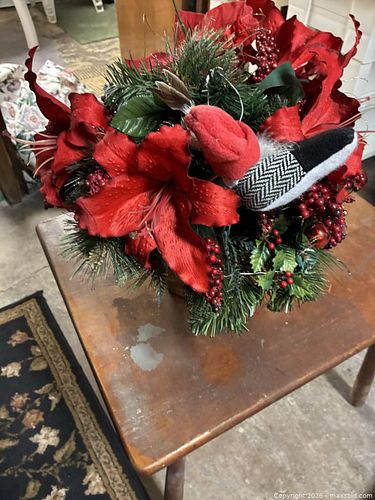 Christmas Floral Centerpiece with Faux Poinsettias & Lights (1 of 4)