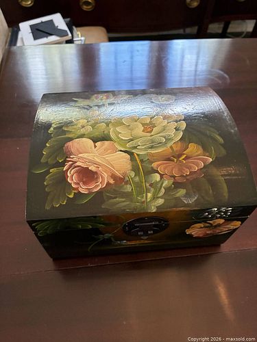 Hand-Painted Folk Wooden Decorative Storage Box with Latch (1 of 5)