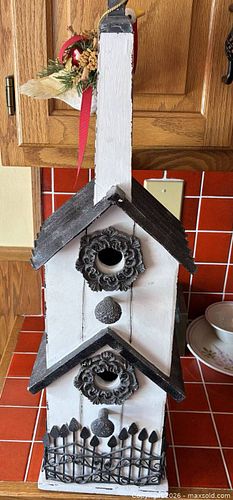 Shabby Chic Farmhouse Rustic Two-Level Birdhouse, White & Black (1 of 10)