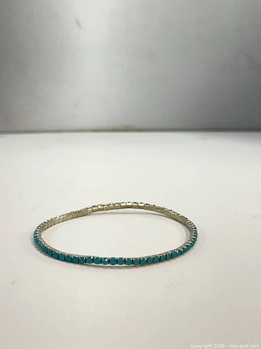 Silver-Tone Turquoise Stretch Tennis Bracelet, Inner Dia ~2.5 in (1 of 3)
