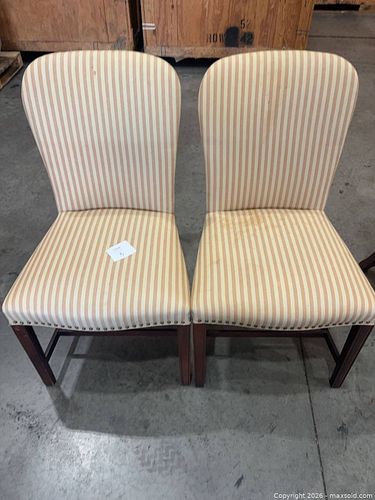 Pair of Traditional Beige/Cream Striped Dining Chairs, Wood Legs (1 of 3)