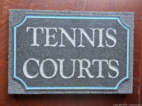 Tennis Courts - Cylex Outdoor Wall Sign, Cast Concrete/Resin, Gray with Blue Trim.  (1 of 10)
