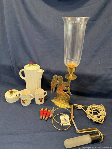 Vintage Brass Angel Hurricane Lamp and Holt Holland Coffee Tea Holly Set (1 of 12)