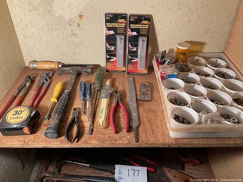 Hand Tools & Fasteners Lot with Tape Measure, Saw Blades (1 of 3)