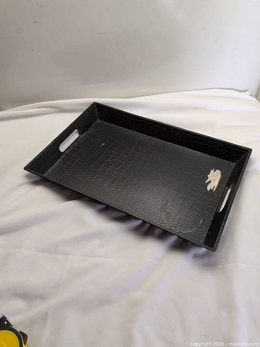 Black Faux Leather Over Wood Serving Tray with Cutout Handles (1 of 3)