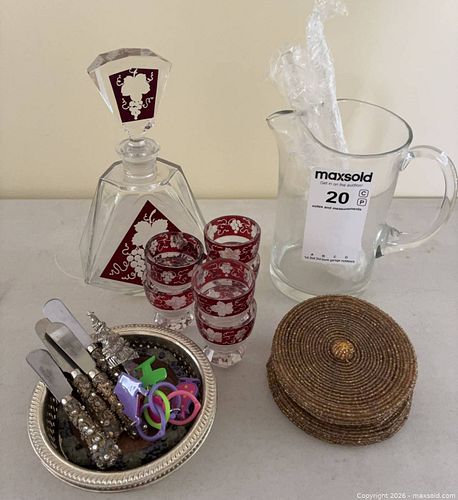 Wine Decanter with Glasses, Wine Accessories, Coasters and Cheese Knives  (1 of 7)
