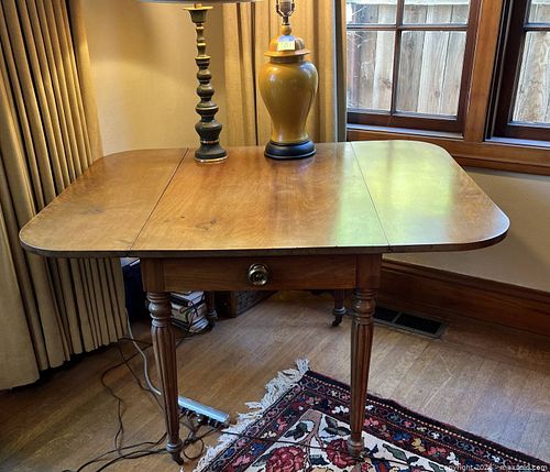 Antique Solid Wood Drop-Leaf Side Table with Drawer & Casters (1 of 7)