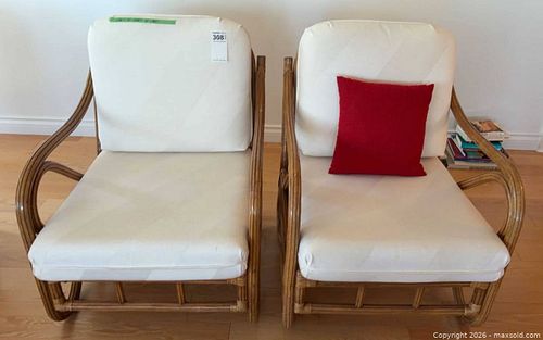 Pair of Rattan Wicker Armchairs with Cushions and Accent Pillow (1 of 9)