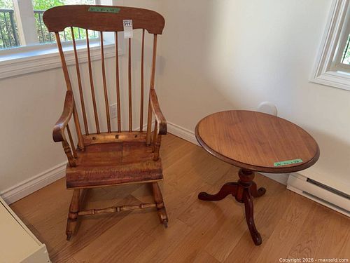 Solid Wood Windsor Spindle Rocking Armchair & Round Pedestal Table (1 of 15)