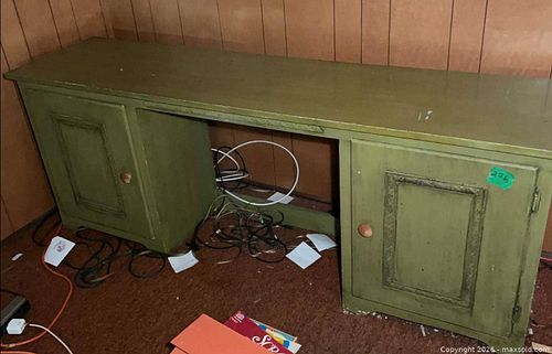 Green Vintage/Rustic Farmhouse Desk with Cabinets and Open Shelf (1 of 4)