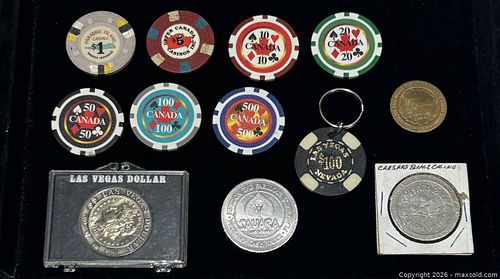 Collection of Vintage Casino Tokens + Souvenir Coins incl Caesars Palace, Sahara (1 of 13)