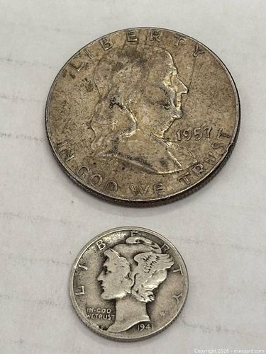 1957 Franklin Half Dollar & 1941 Mercury Dime (90% Silver) (1 of 16)
