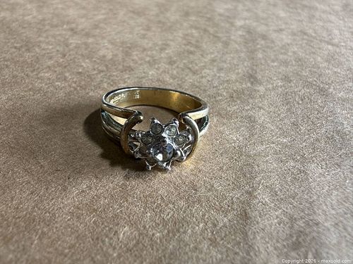 Cluster Floral Ring with Simulated Crystals, Tested 10–14K Gold (1 of 12)
