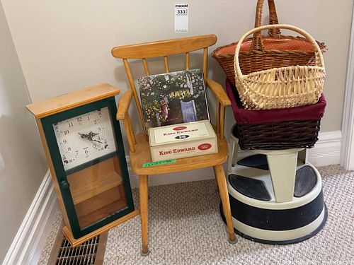 Collectors Items Including Chair, Clock, and Baskets (1 of 8)