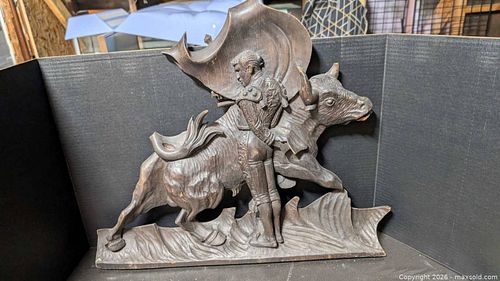 Vintage Wooden Bullfighter and Bull Carved Sculpture (1 of 4)