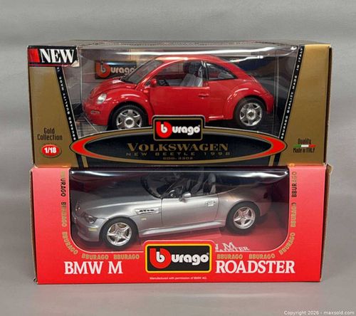  (2) Vintage 1:18 Scale Diecast Model Cars By Bburago (1998 Volkswagen New Beetle & 1996 BMW M Roadster) (1 of 7)