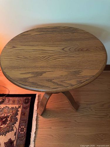 Round Oak Finish End Table, Approximately 23" Diameter (1 of 5)