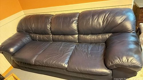 Navy Genuine Leather 3-Seater Sofa, Contemporary D (1 of 6)