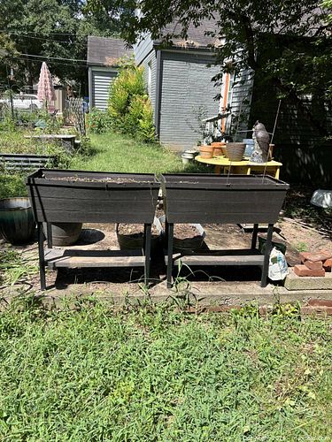 Pair of Dark Brown Plastic Raised Garden Planters with Stand (1 of 10)