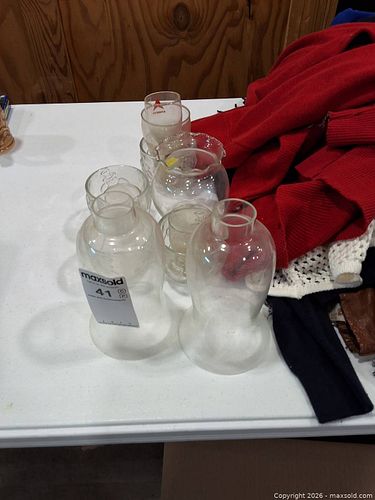 Lot of 7 Clear Glass Hurricane Globes / Lamp Chimneys Large (1 of 5)