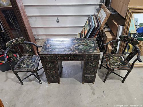 Asian/Oriental Folk Handpainted Lacquer Small Desk and Chair Set (3-piece) (1 of 20)