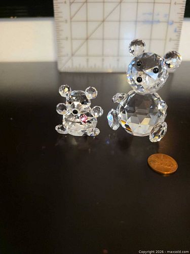 Pair of Small Clear Crystal Figurines with Black & Pink Accents (1 of 5)