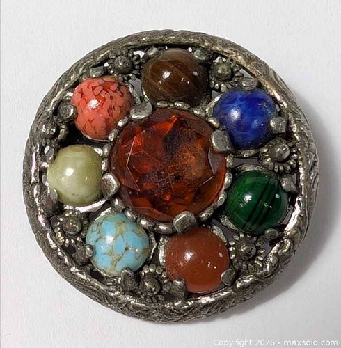 Early Pin Brooch Multi Stone Settings Signed (1 of 11)