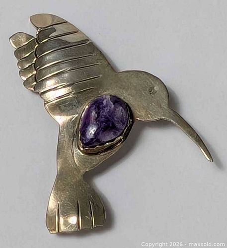 Sterling Silver Amethyst Hummingbird Brooch Pin  (1 of 16)