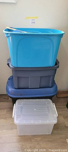 Assorted Plastic Storage Bins with Paint Supplies and Small Tools (1 of 7)