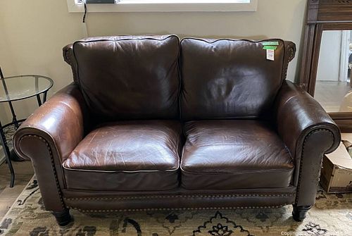 Brown Genuine Leather Traditional Loveseat (1 of 5)