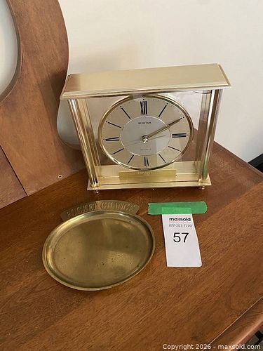Bulova Brass Mantel Clock with Matching Brass Change Tray (1 of 4)
