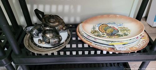 Ceramic Transferware Platters & Silver-Plated Tea Set, Mixed Lot (1 of 5)