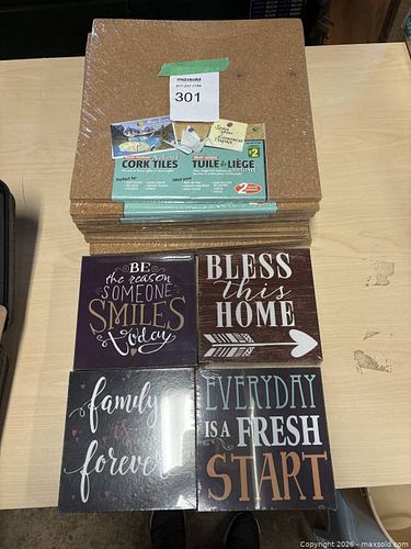 Cork Tile Pack and Set of 4 Decorative Wood Plaques (1 of 4)