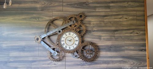 Handcrafted Industrial Steampunk Wall Clock, Wood & Metal (1 of 4)