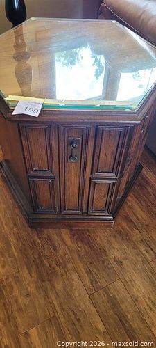 Hexagon Dark Brown Wood End Table with Glass Top (1 of 7)