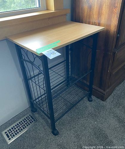 Light Oak Top Side Table with Black Metal Frame & Casters (1 of 4)