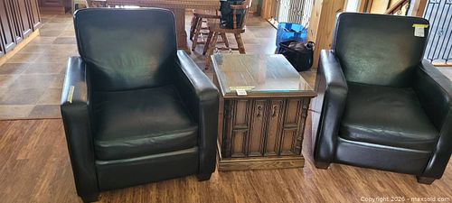 Pair of Black Faux Leather Club Chairs (1 of 12)