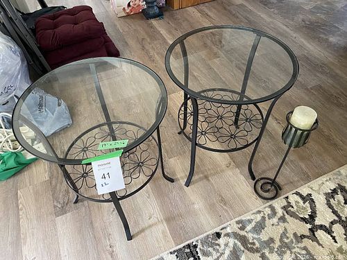 Pair of Metal Frame Glass-Top Accent End/Side Tables (1 of 5)