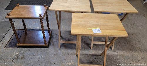 Set of 3 Solid Wood Folding TV tables, 1 small side table (1 of 6)