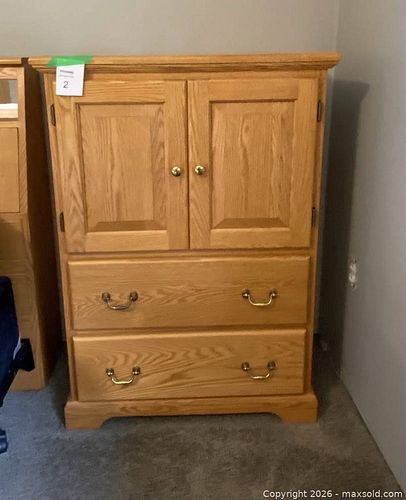 Solid Oak Armoire Wardrobe with Drawers and Upper Cabinet (1 of 5)
